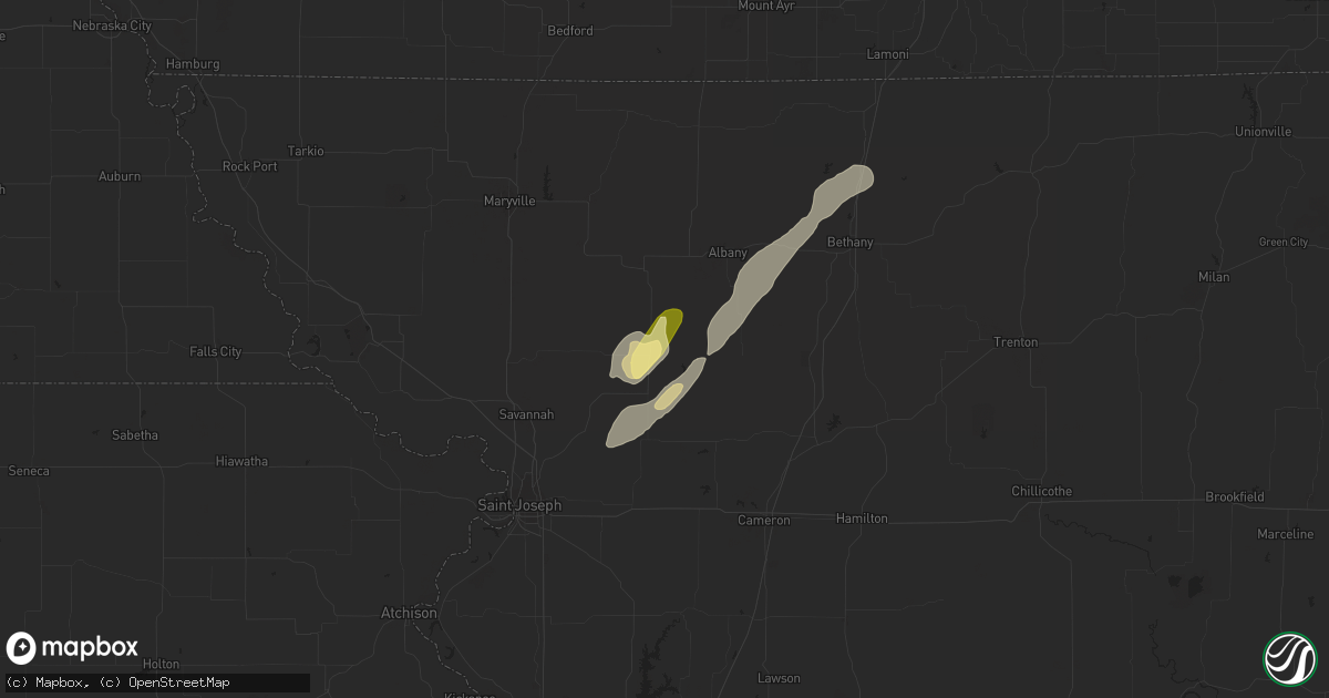 Hail map in King City, MO on April 1, 2024