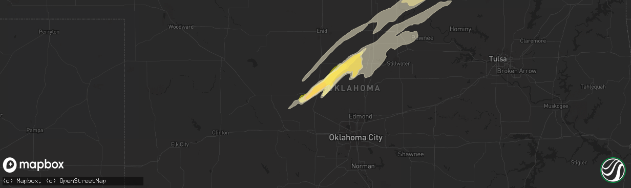 Hail map in Kingfisher, OK on April 1, 2024