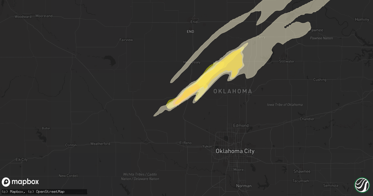 Hail map in Kingfisher, OK on April 1, 2024