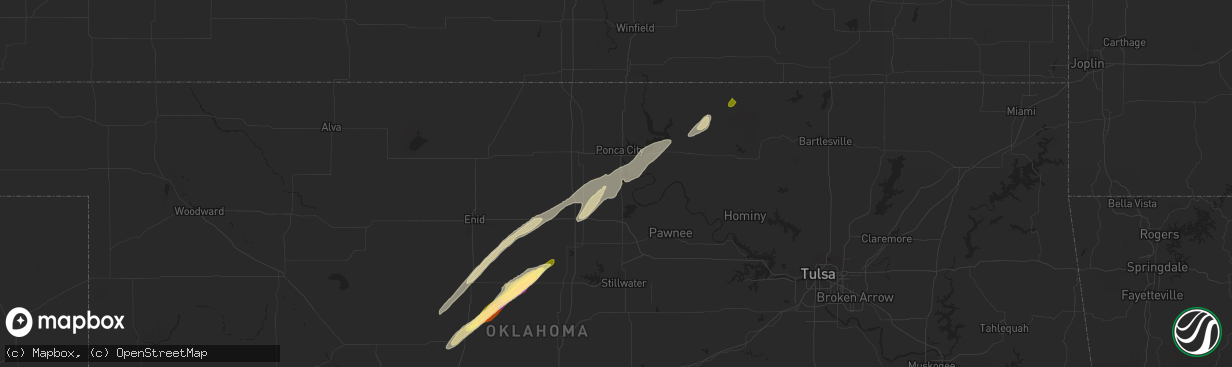 Hail map in Marland, OK on April 1, 2024