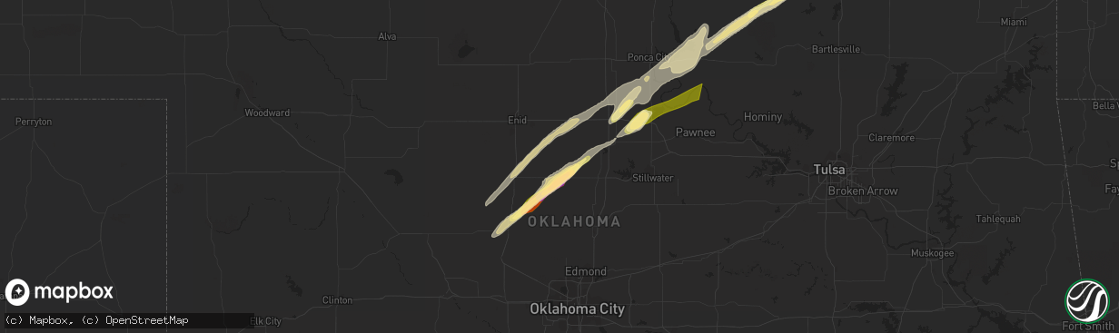 Hail map in Marshall, OK on April 1, 2024