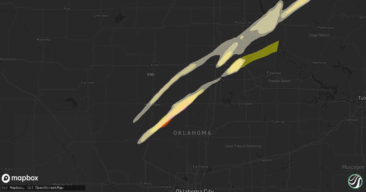 Hail map in Marshall, OK on April 1, 2024