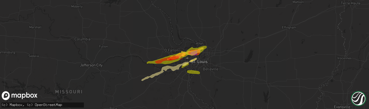 Hail map in Maryland Heights, MO on April 1, 2024