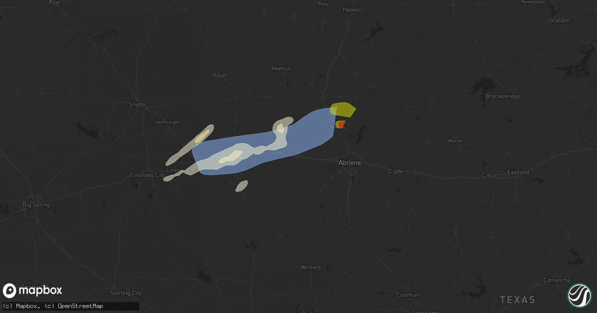 Hail map in Merkel, TX on April 1, 2024