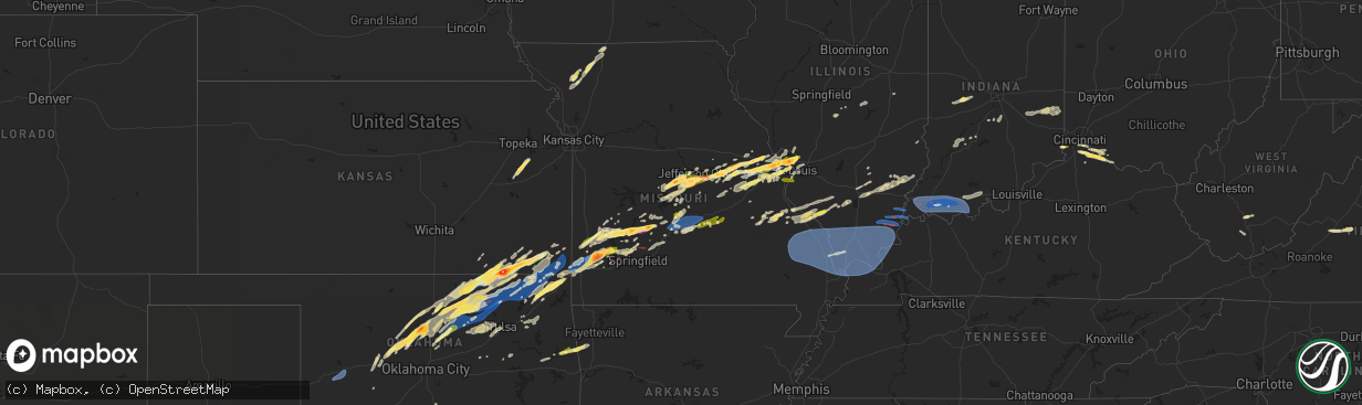 Hail map in Missouri on April 1, 2024