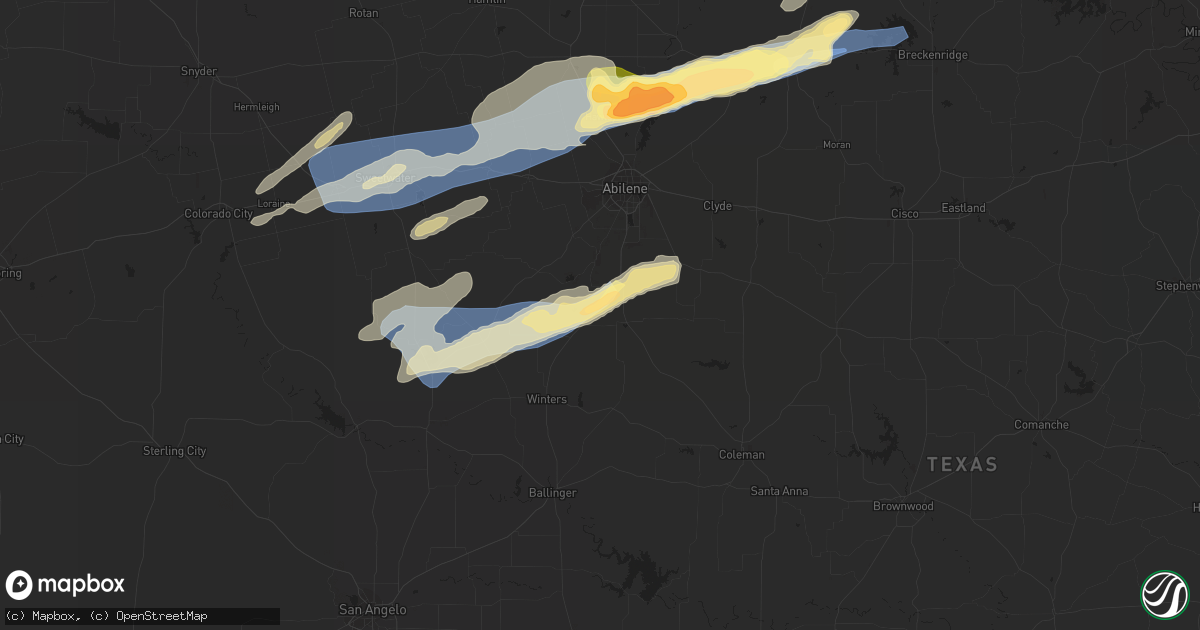 Hail map in Ovalo, TX on April 1, 2024