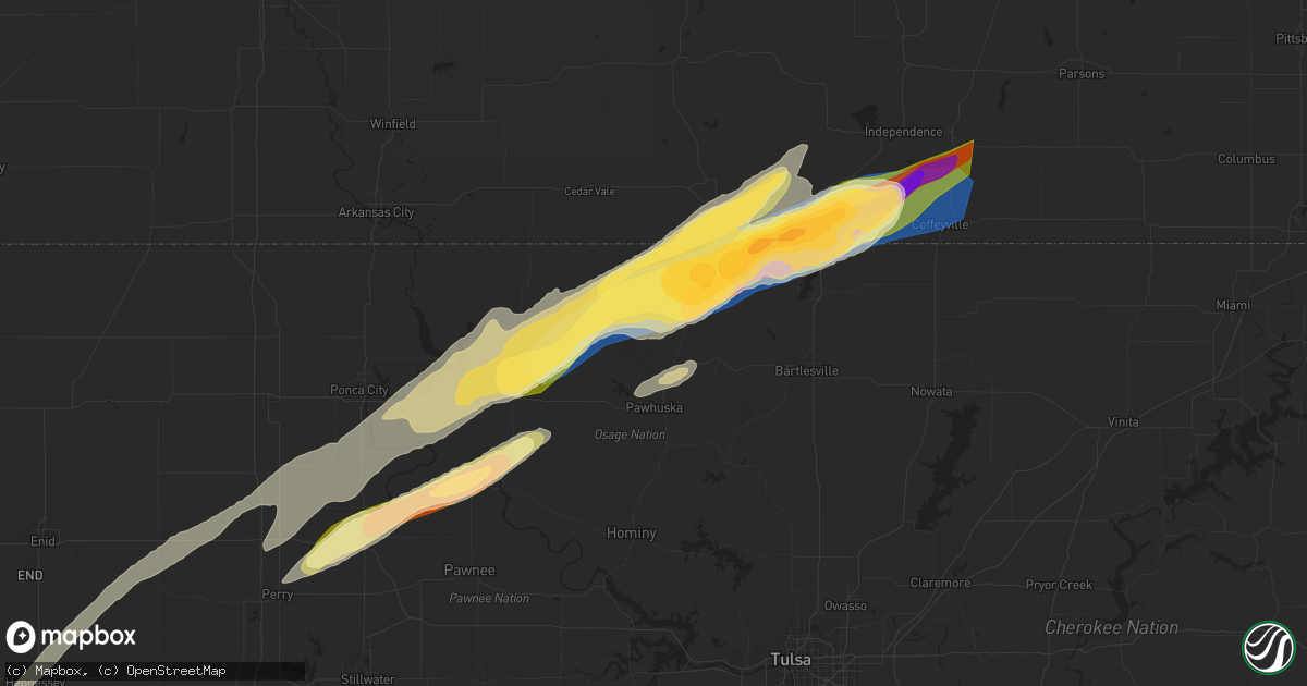 Hail map in Pawhuska, OK on April 1, 2024