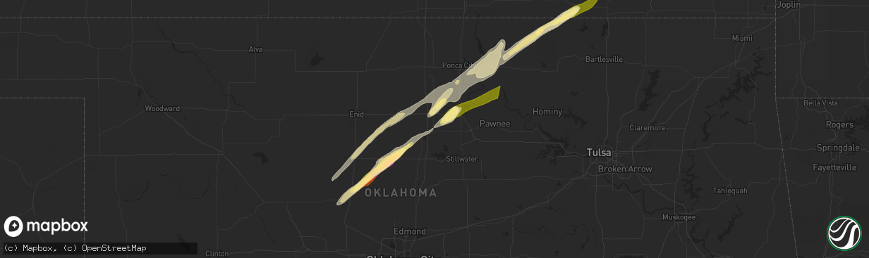 Hail map in Perry, OK on April 1, 2024