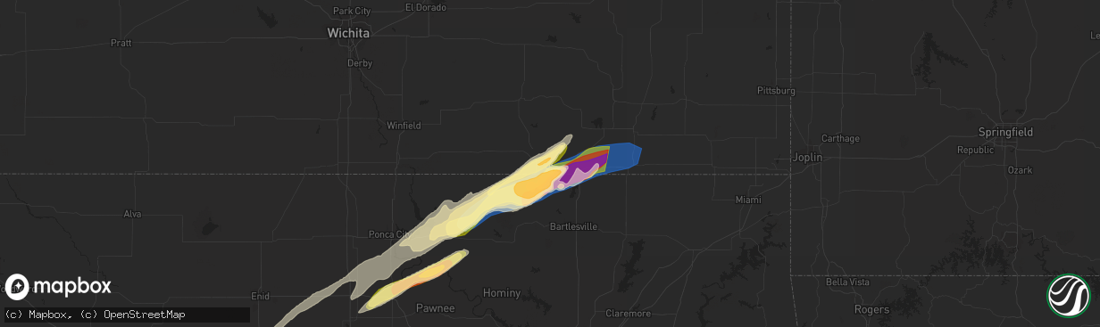 Hail map in Peru, KS on April 1, 2024