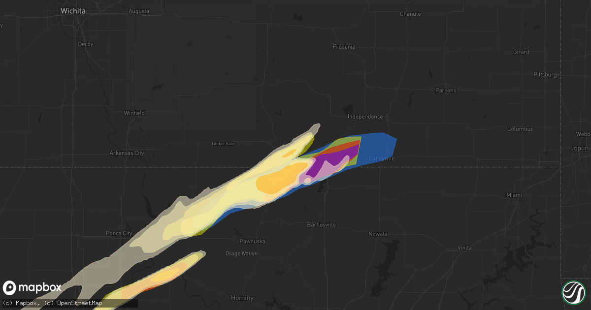 Hail map in Peru, KS on April 1, 2024