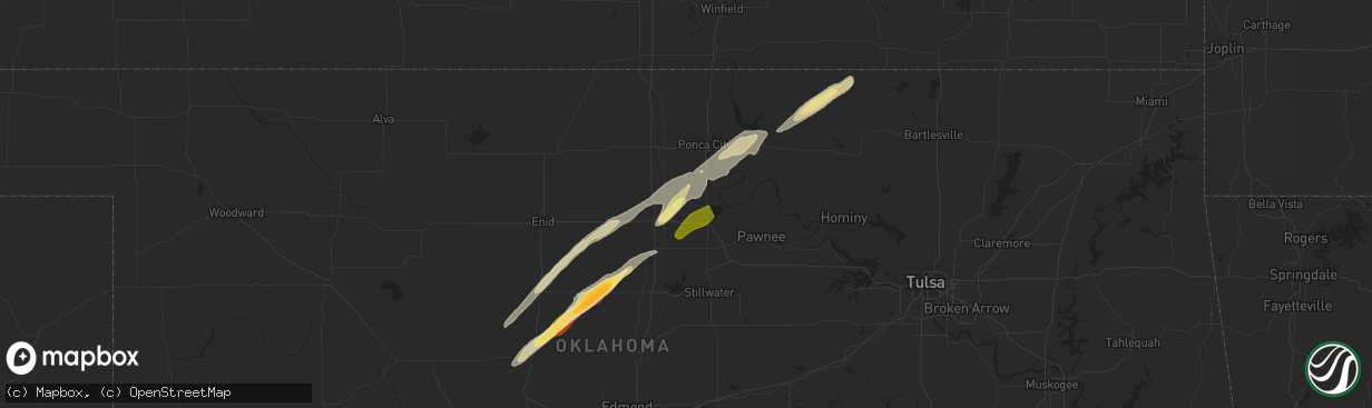 Hail map in Red Rock, OK on April 1, 2024
