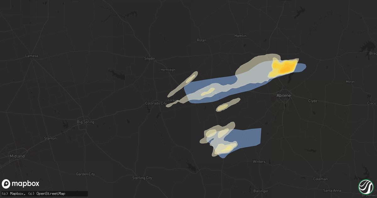 Hail map in Roscoe, TX on April 1, 2024
