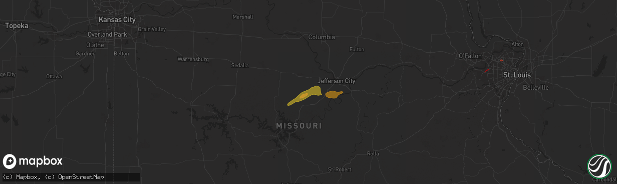 Hail map in Russellville, MO on April 1, 2024