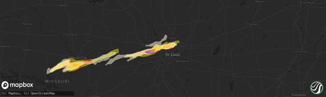 Hail map in Saint Ann, MO on April 1, 2024