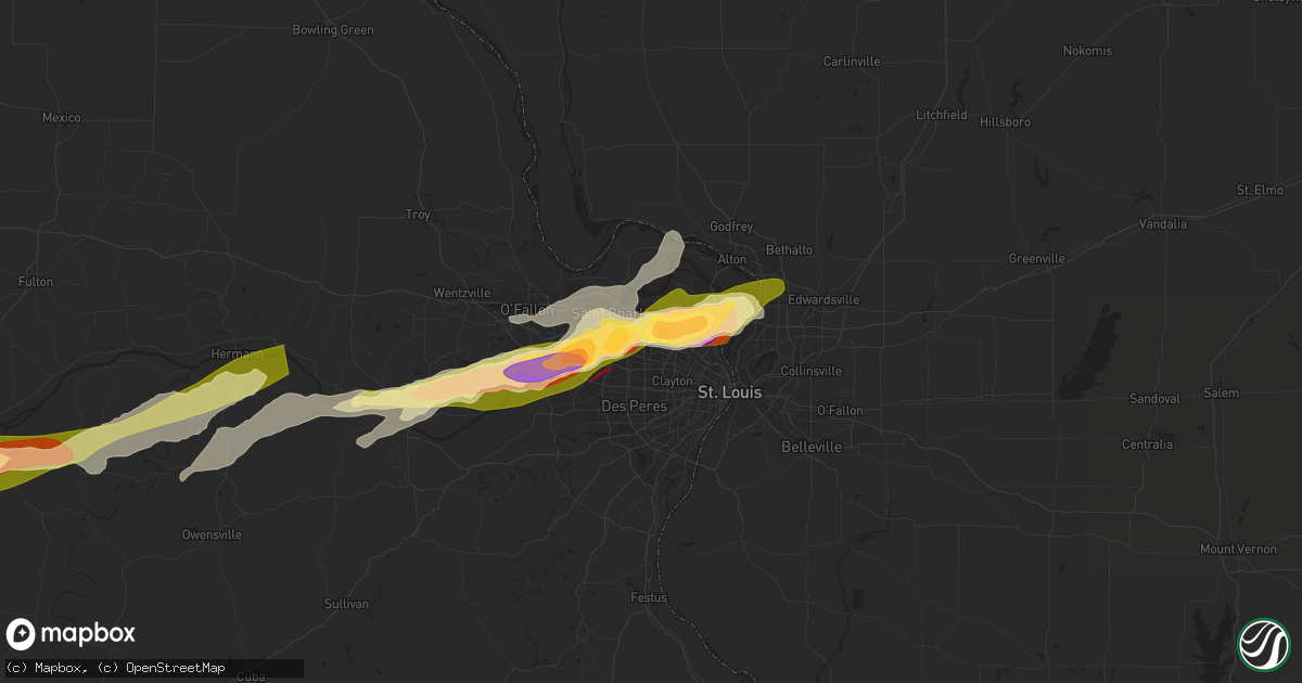 Hail map in Saint Ann, MO on April 1, 2024
