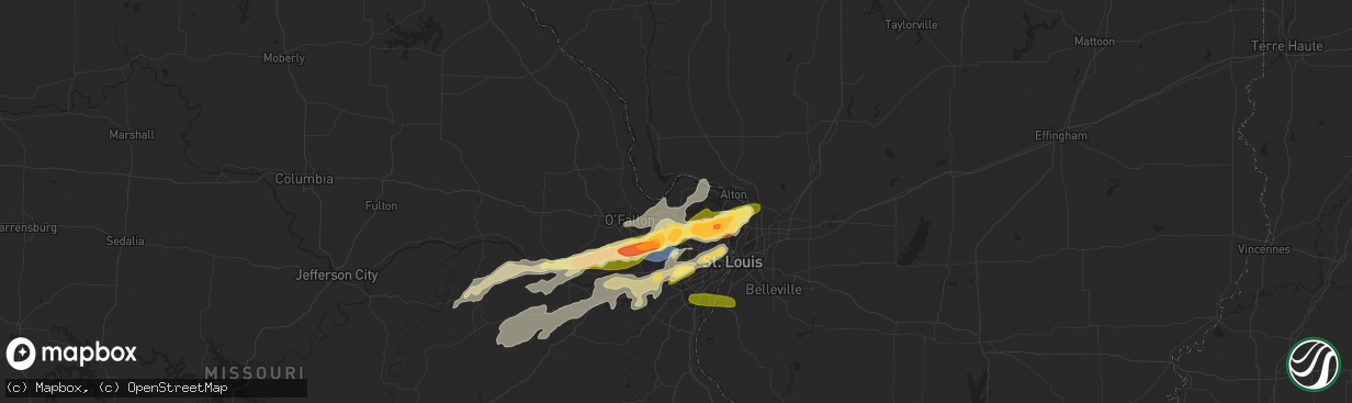 Hail map in Saint Charles, MO on April 1, 2024