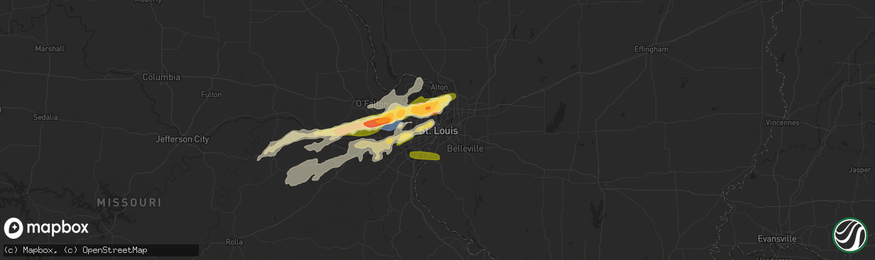 Hail map in Saint Louis, MO on April 1, 2024