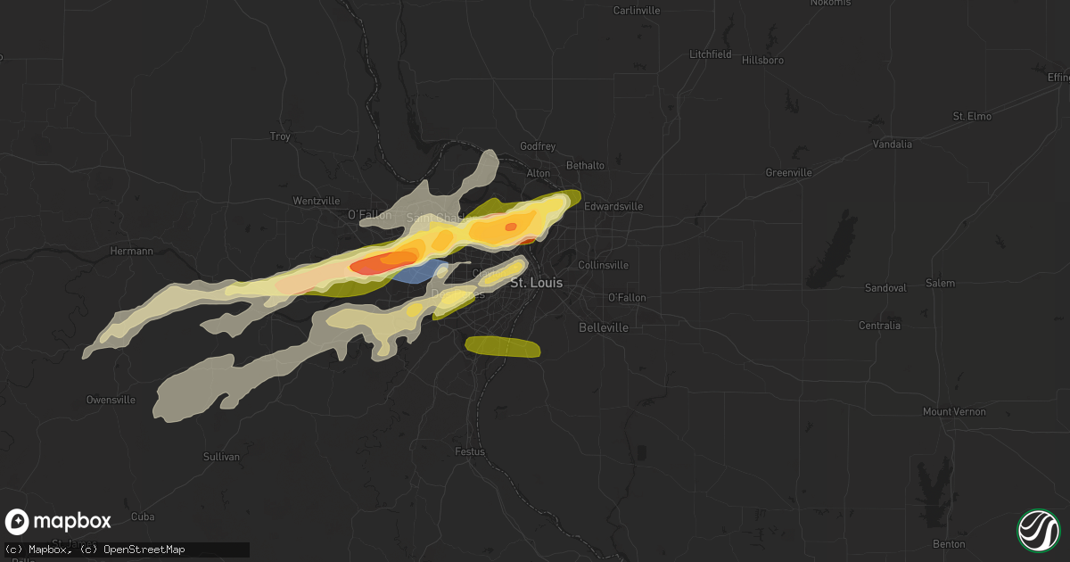 Hail map in Saint Louis, MO on April 1, 2024