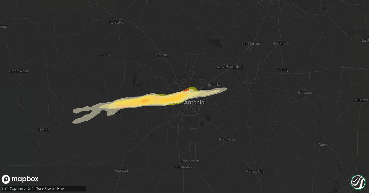 Hail map in San Antonio, TX on April 1, 2024
