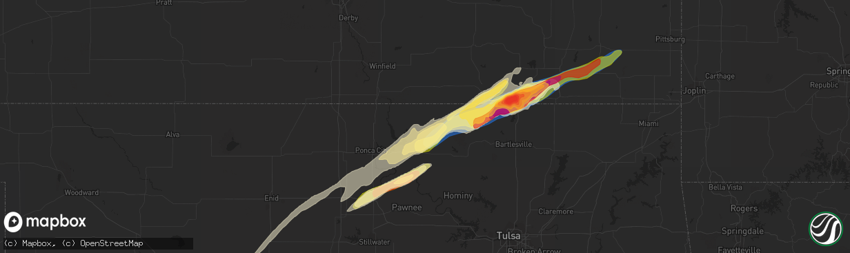 Hail map in Shidler, OK on April 1, 2024