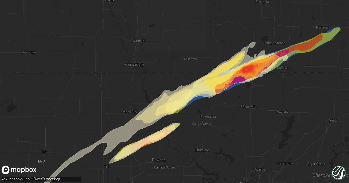 Hail map in Shidler, OK on April 1, 2024