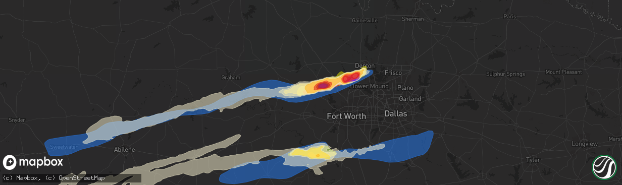 Hail map in Springtown, TX on April 1, 2024