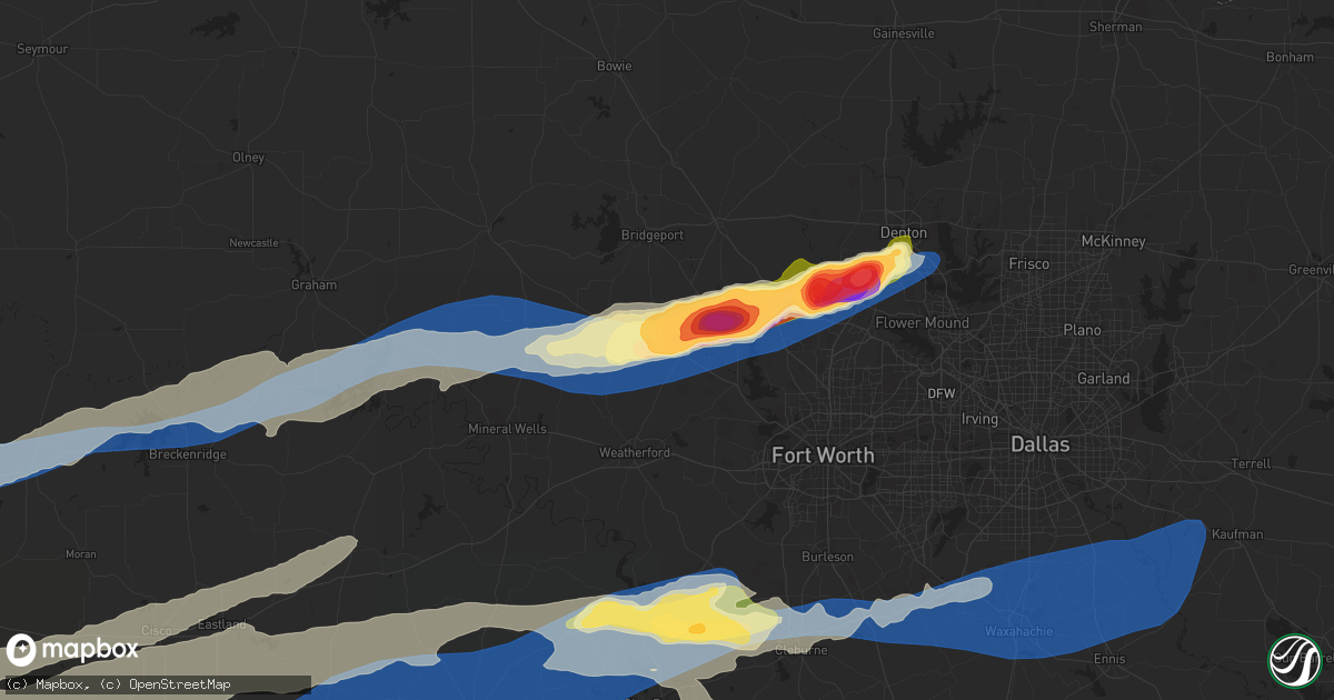 Hail map in Springtown, TX on April 1, 2024