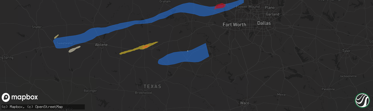 Hail map in Stephenville, TX on April 1, 2024