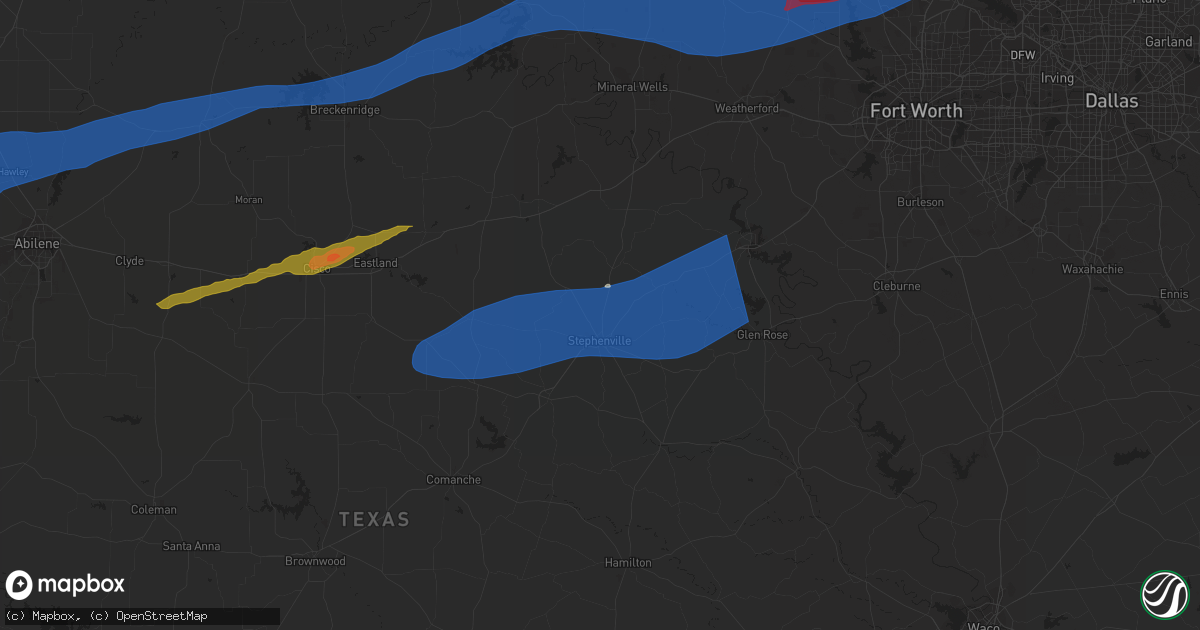 Hail map in Stephenville, TX on April 1, 2024