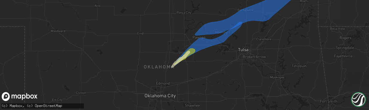 Hail map in Stillwater, OK on April 1, 2024