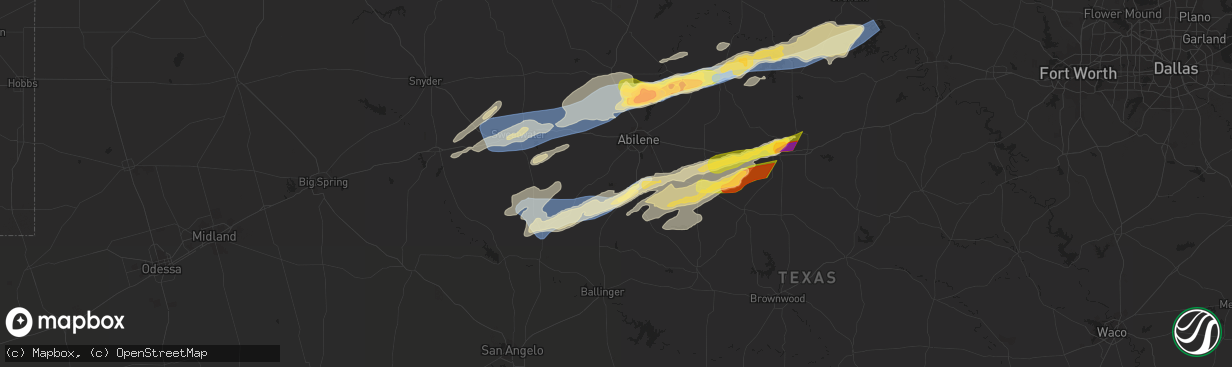 Hail map in Tuscola, TX on April 1, 2024