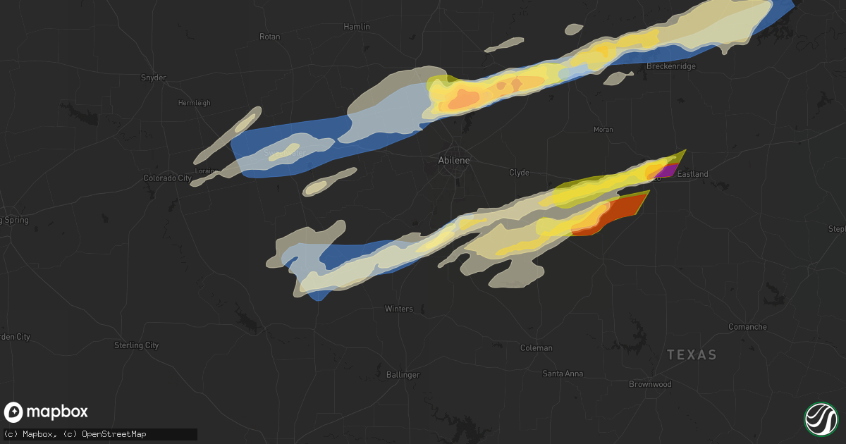 Hail map in Tuscola, TX on April 1, 2024