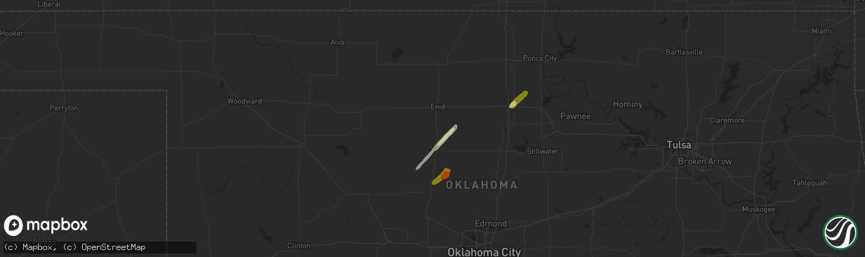 Hail map in Waukomis, OK on April 1, 2024