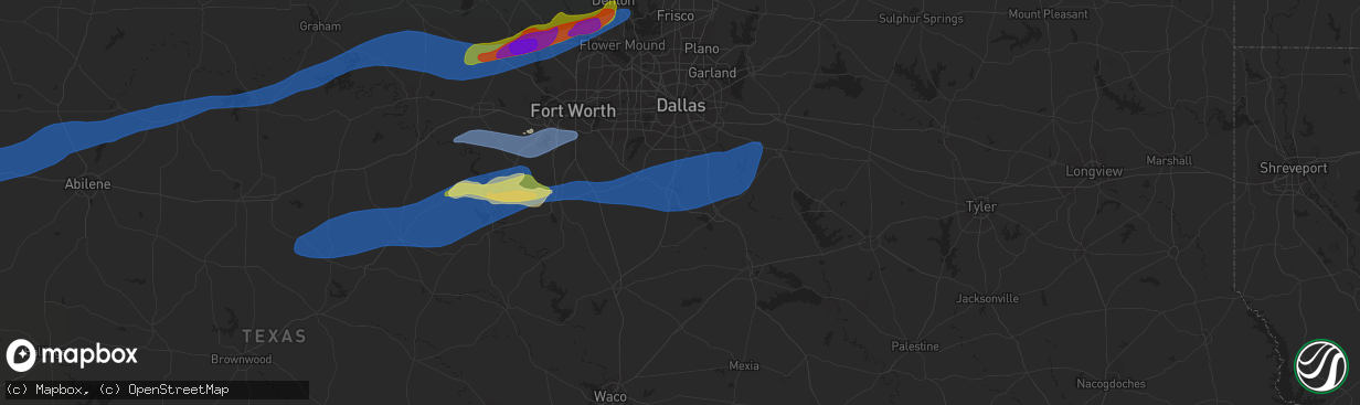 Hail map in Waxahachie, TX on April 1, 2024