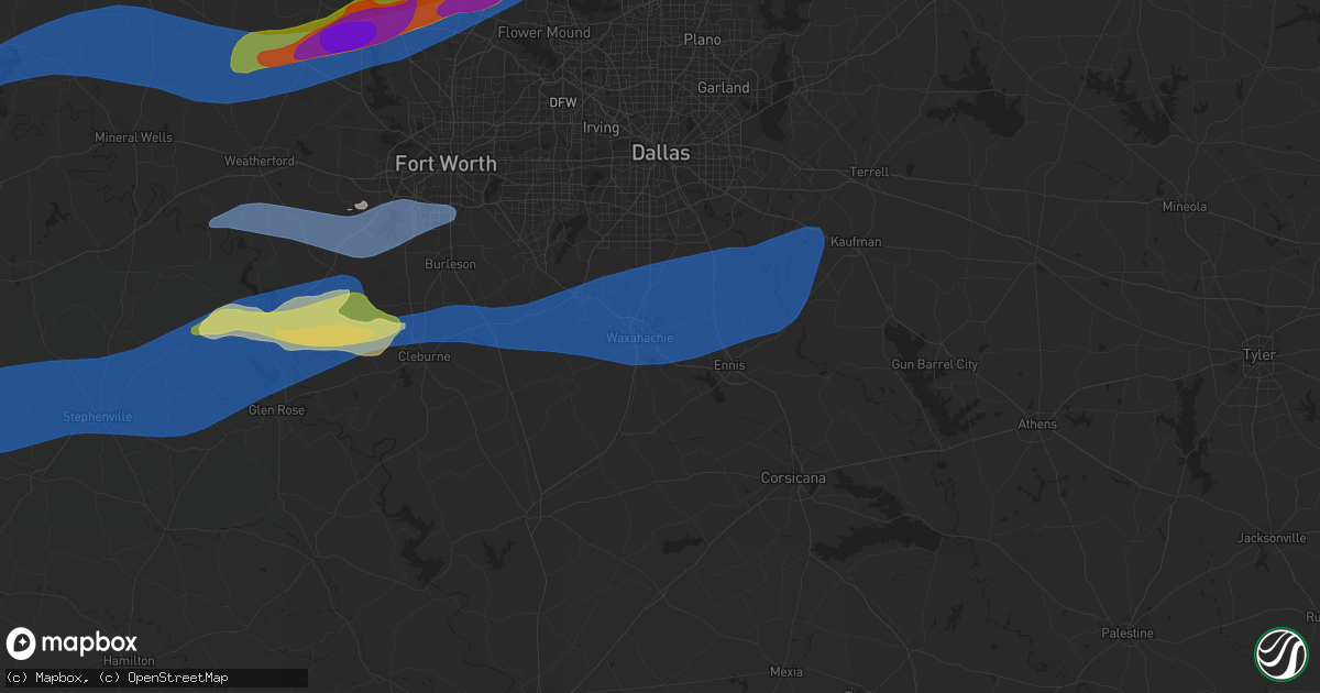 Hail map in Waxahachie, TX on April 1, 2024
