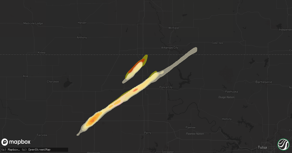 Hail map in Blackwell, OK on April 1, 2025
