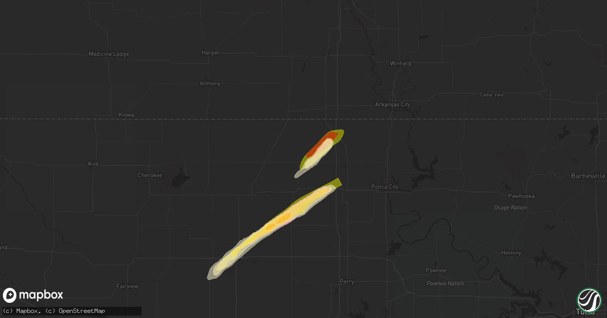 Hail map in Deer Creek, OK on April 1, 2025