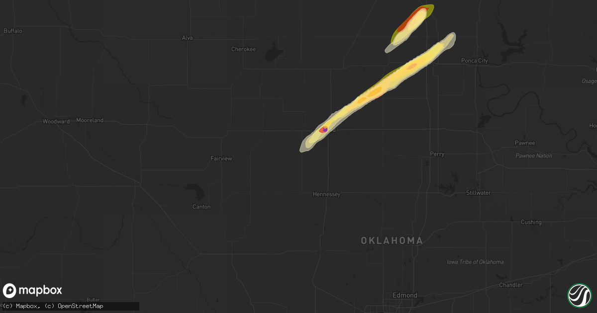 Hail map in Drummond, OK on April 1, 2025
