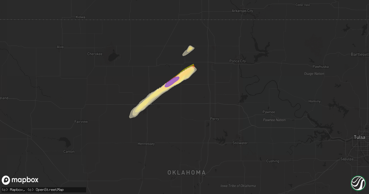 Hail map in Garber, OK on April 1, 2025