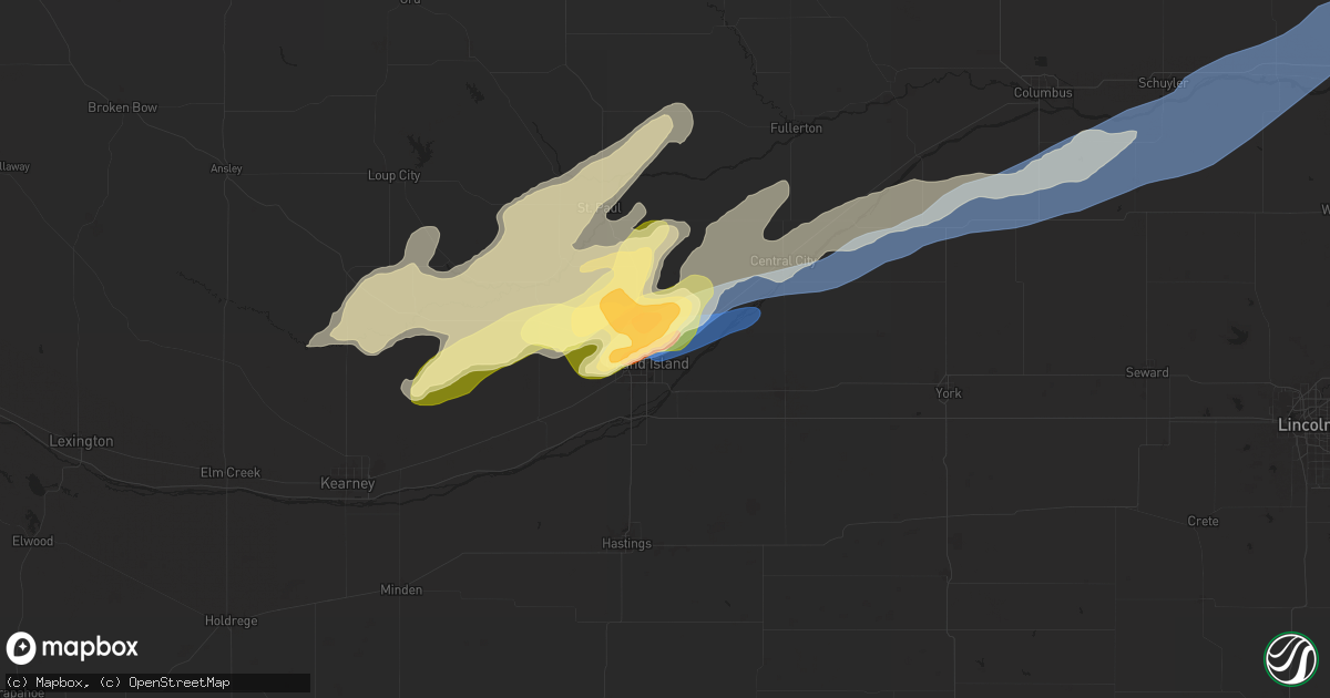 Hail map in Grand Island, NE on April 1, 2025