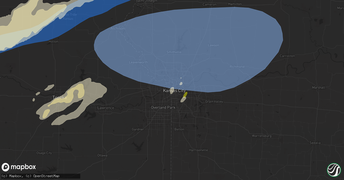 Hail map in Kansas City, MO on April 1, 2025