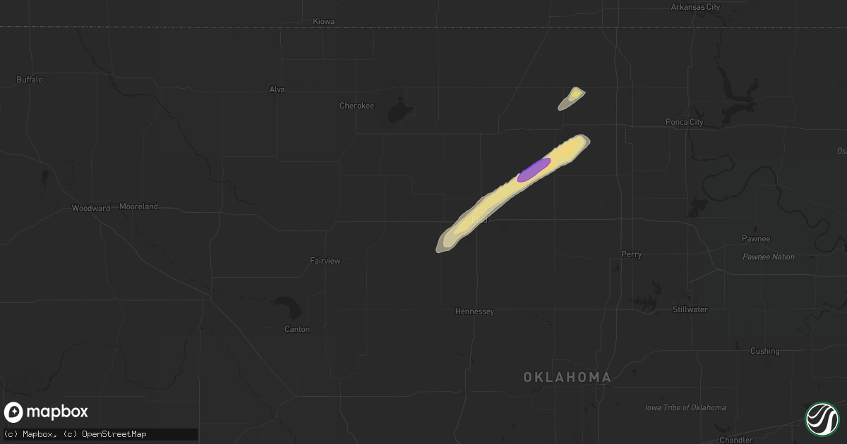 Hail map in Lahoma, OK on April 1, 2025