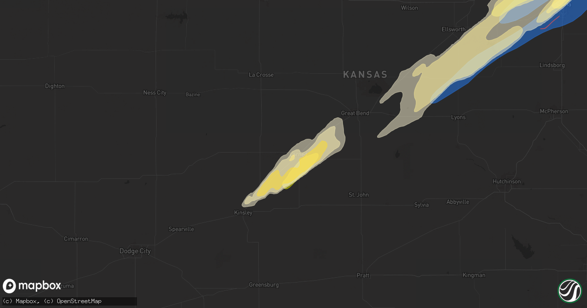 Hail map in Larned, KS on April 1, 2025