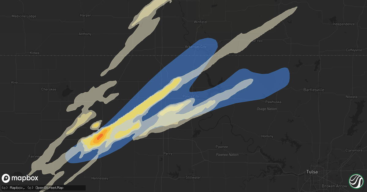 Hail map in Ponca City, OK on April 1, 2025