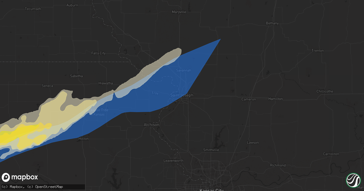 Hail map in Saint Joseph, MO on April 1, 2025