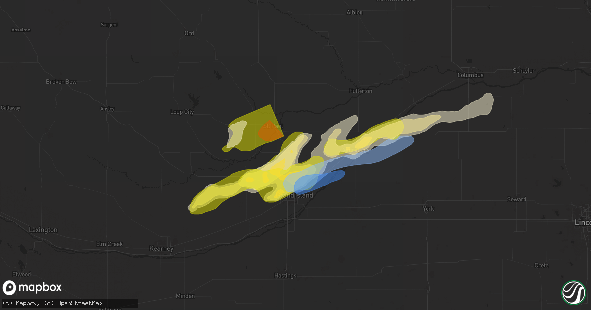 Hail map in Saint Libory, NE on April 1, 2025