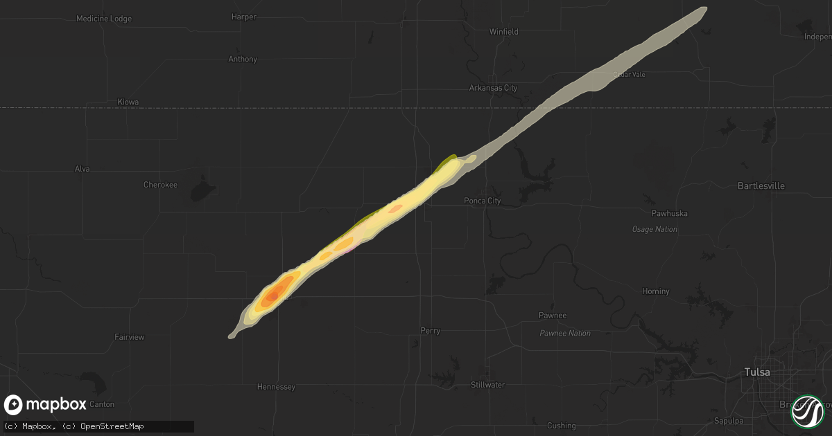 Hail map in Tonkawa, OK on April 1, 2025