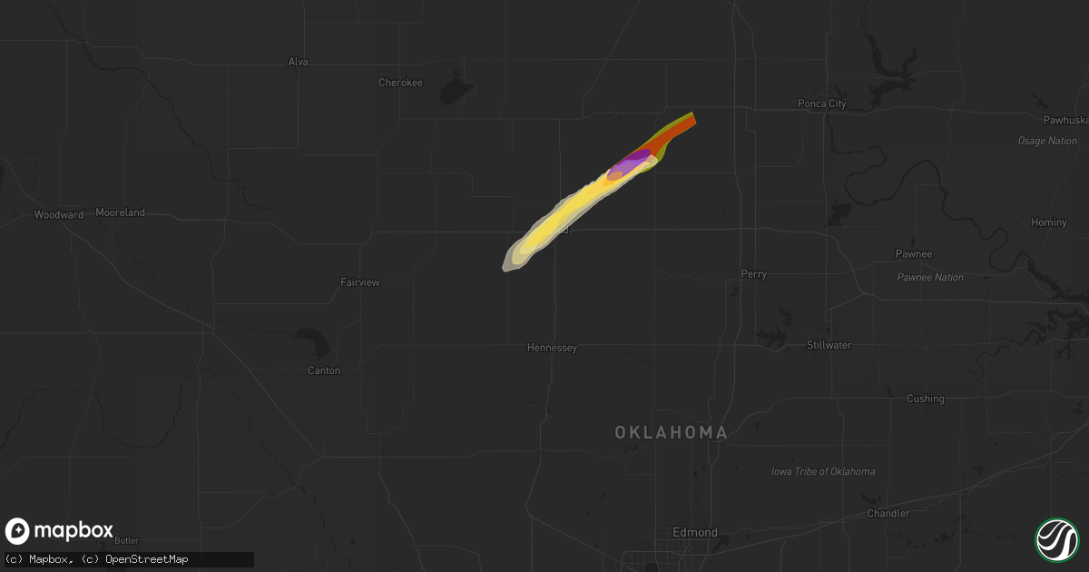 Hail map in Waukomis, OK on April 1, 2025