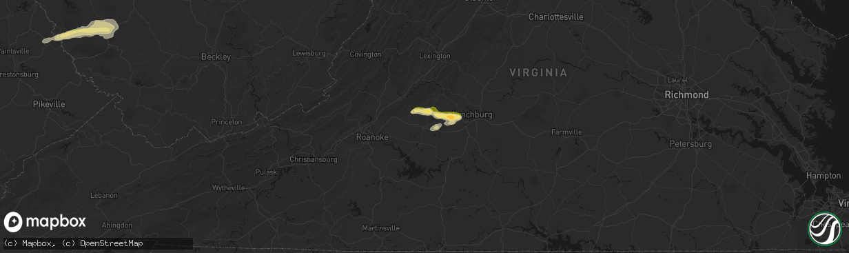 Hail map in Bedford, VA on April 1, 2026