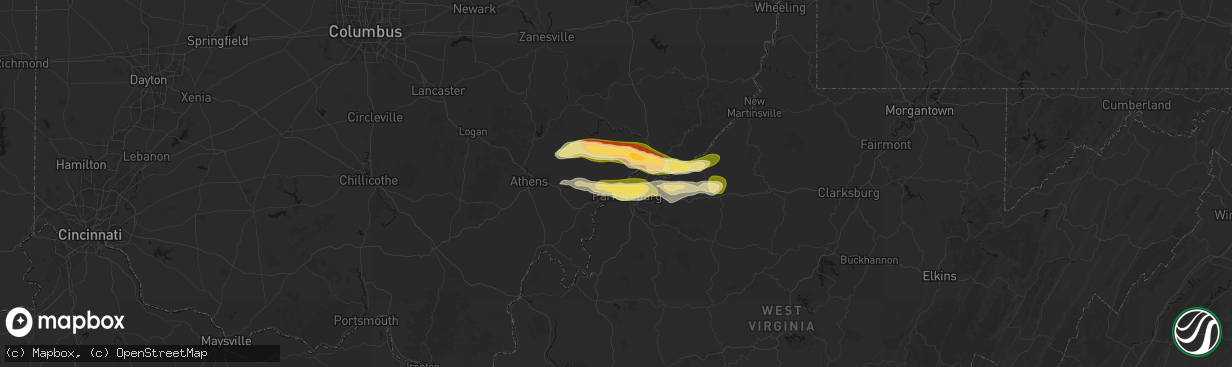 Hail map in Belpre, OH on April 1, 2026
